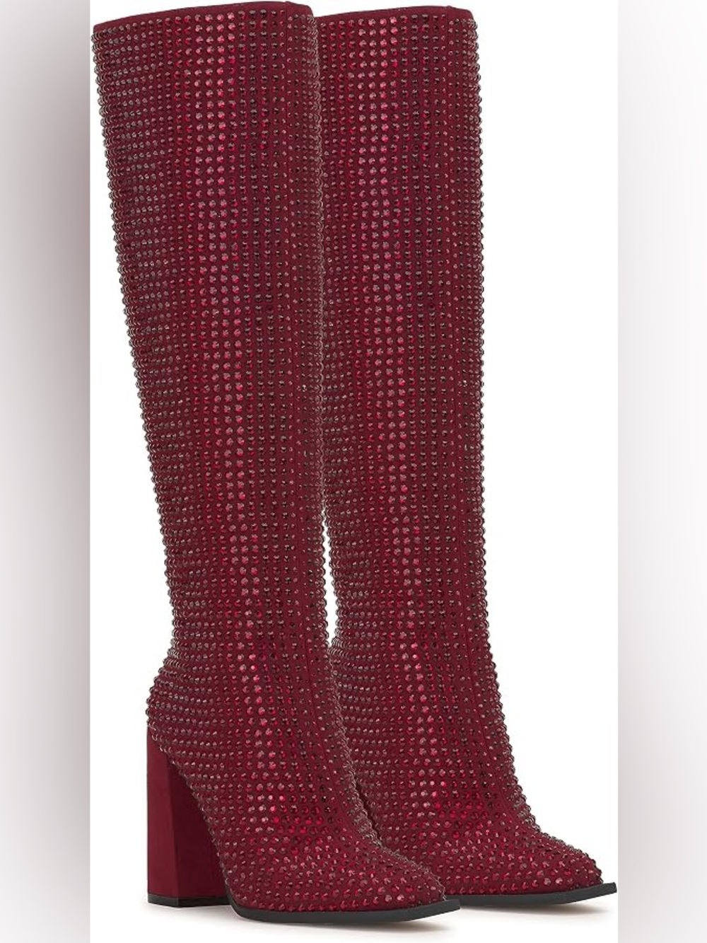 NIB Jessica Simpson Lovelly Rhinestone Knee High Boots Malbec Red Size 8M